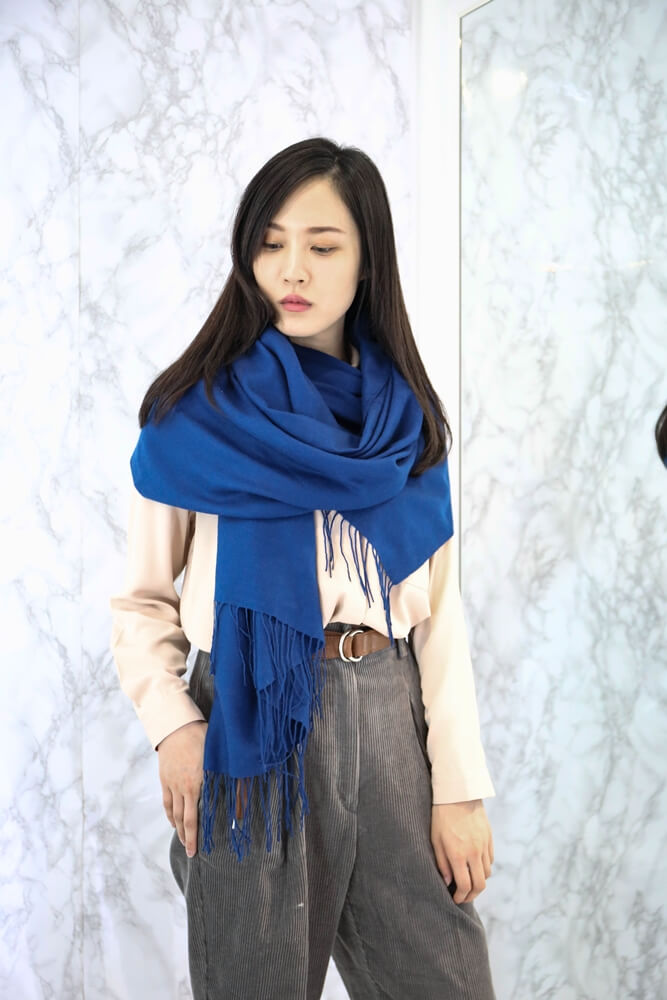 [靛藍]羊毛混紡cashmere圍巾